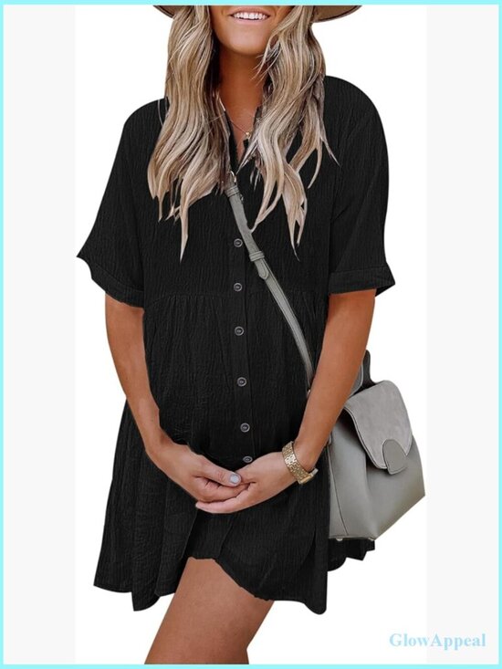Dresses & Skirts - Women's Babydoll Dress Short Sleeve Button Down Sundress with Pockets